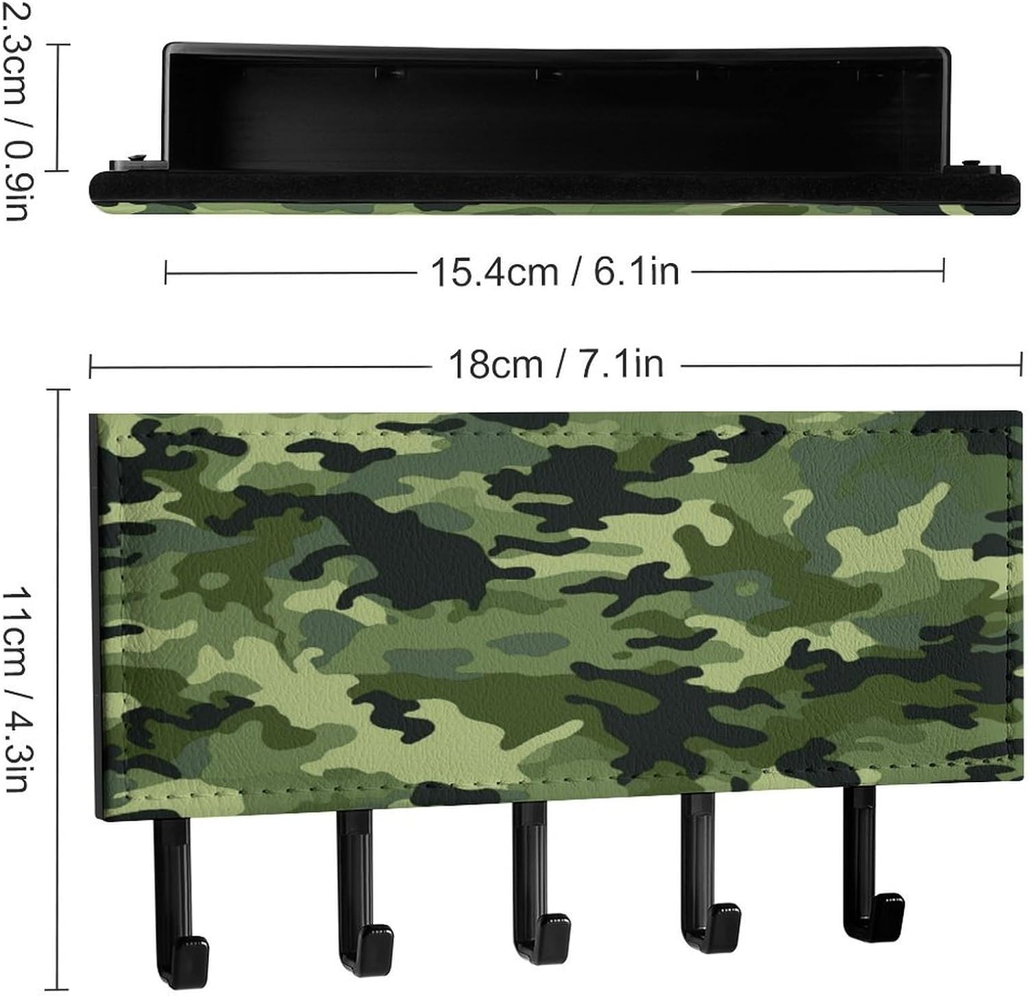 Key Holder Wall Mount Key Hanger with 5 Hooks, Decorative Key Rack | Camo Green Hanging Key Hooks with Mail Organizer for Wall Living Room Kitchen Bathroom Hallway
