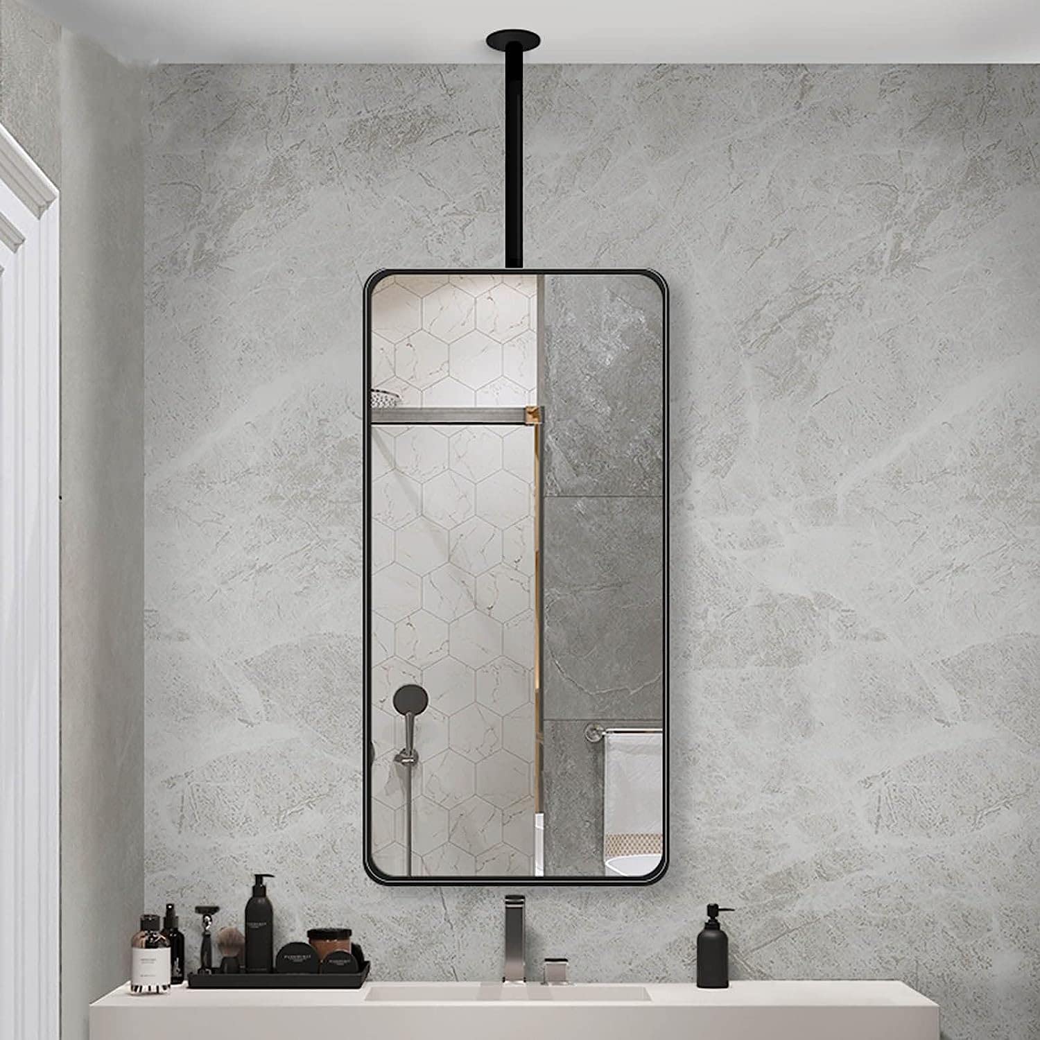 Miroir mural suspendu rectangulaire 40x60 en métal noir mat