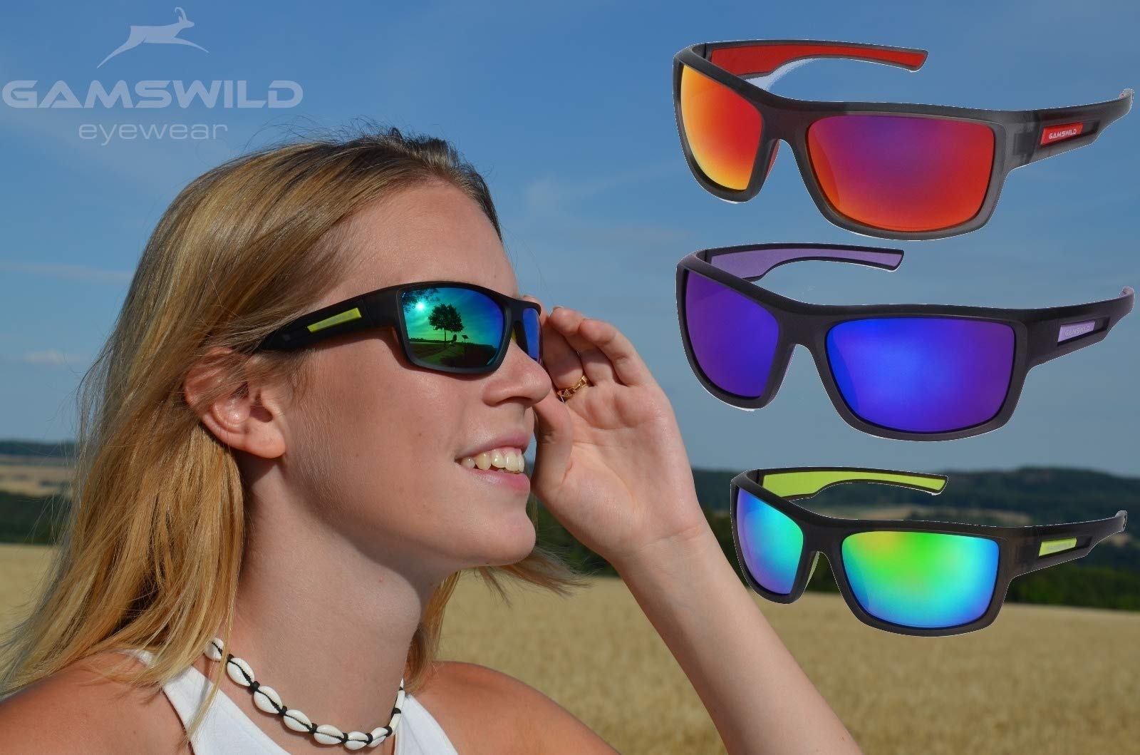 Gamswild Sonnenbrille WS6332 Sportbrille Skibrille Damen Herren Fahrradbrille Unisex | blau | grün | rot