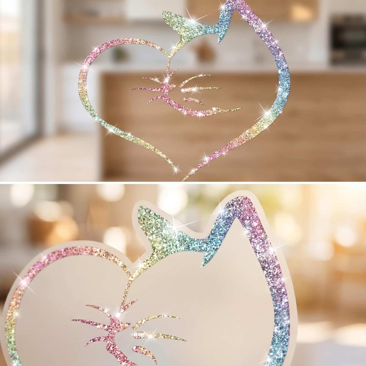 Love Cat Sparkling Toilet Cover Sticker Decals,Fish Bird Flower Leaf Waterproof Toilet Lid Tank Seat Decals Cistern Self-Adhesive Bathroom Wall Sticker