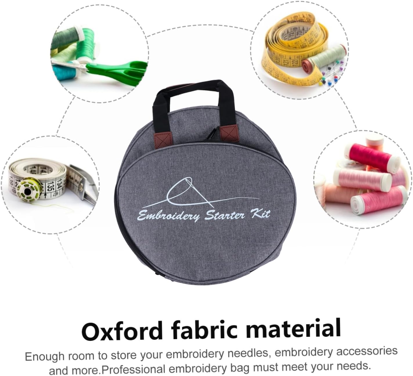 INOOMP Embroidery Tool Tote Bag and Embroidery Kit Carrier Grey Portable Storage Bag for Needlework Supplies for Crafting and Sewing Organization