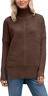 Women's Turtleneck Oversized Sweaters Batwing Sleeve Fall Sweaters 2025 Outfits Trendy Knit Side Slit Pullover Tops