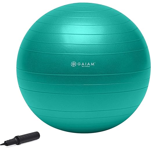 Gaiam Total Body Exercise Balance Stability Yoga Ball, Anti-Burst with Air Pump for Home, Office Chair, and Fitness - Various Sizes