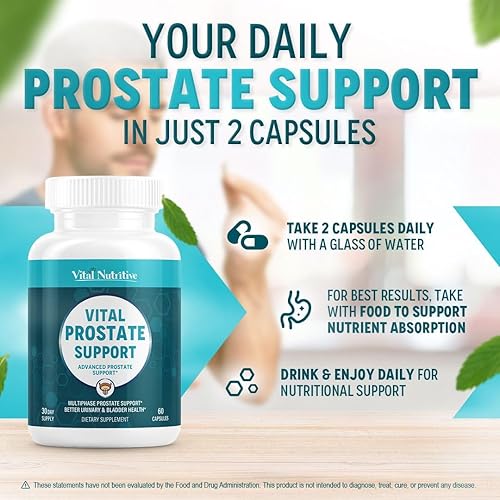 Miniatura 4 de Vital Suplemento de apoyo para la próstata para hombres  Fórmula herbaria multifásica con palma enana americana, beta-sitosterol y zinc  Flujo