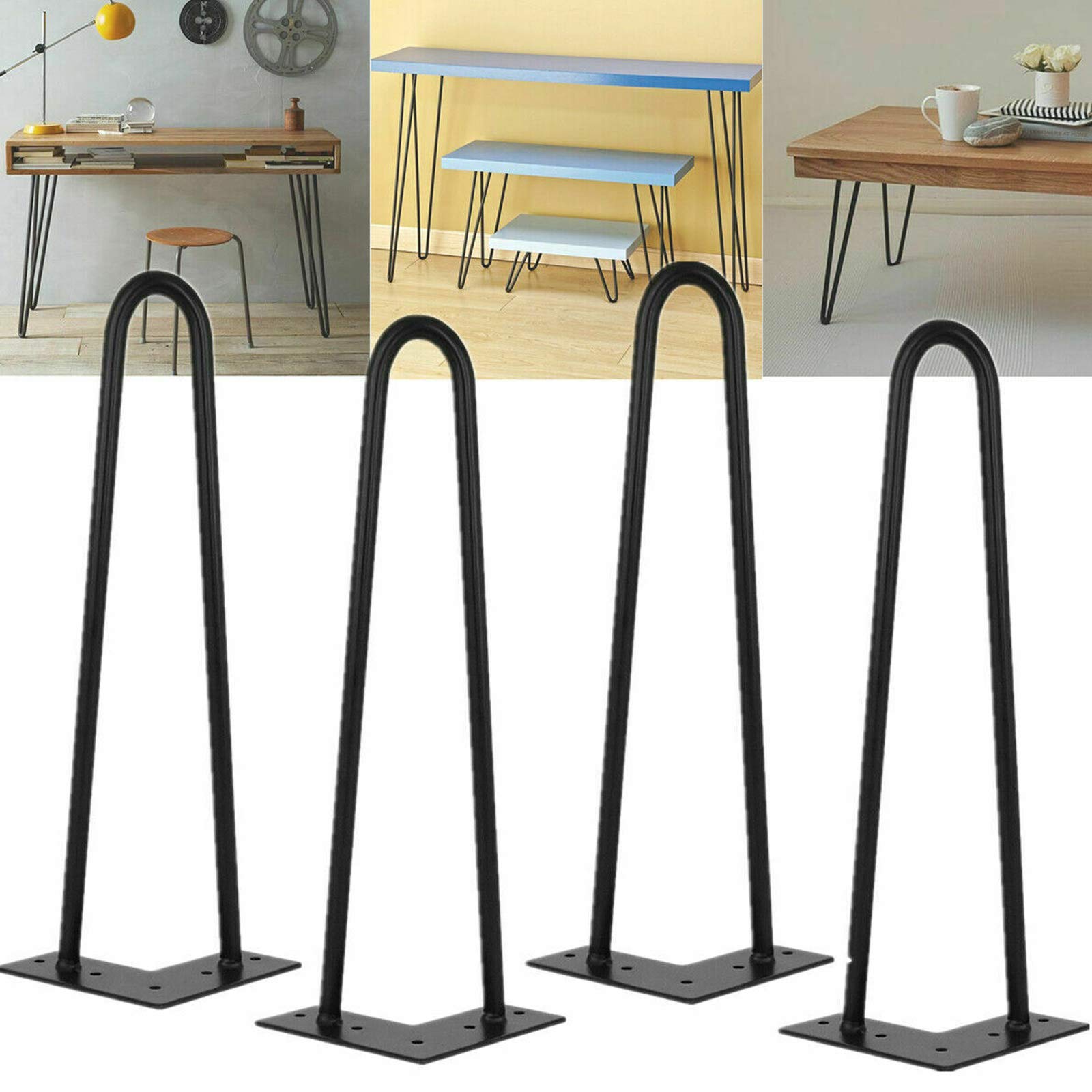 Kubas Black 10Inch Metal Furniture Hairpin Legs, 25Cm Heavy Duty Industrial Coffee Table End Leg With Screws & Floor Protectors, Stable Standard Height Table Modern Furniture Hardware 4Pcs Diy Leg