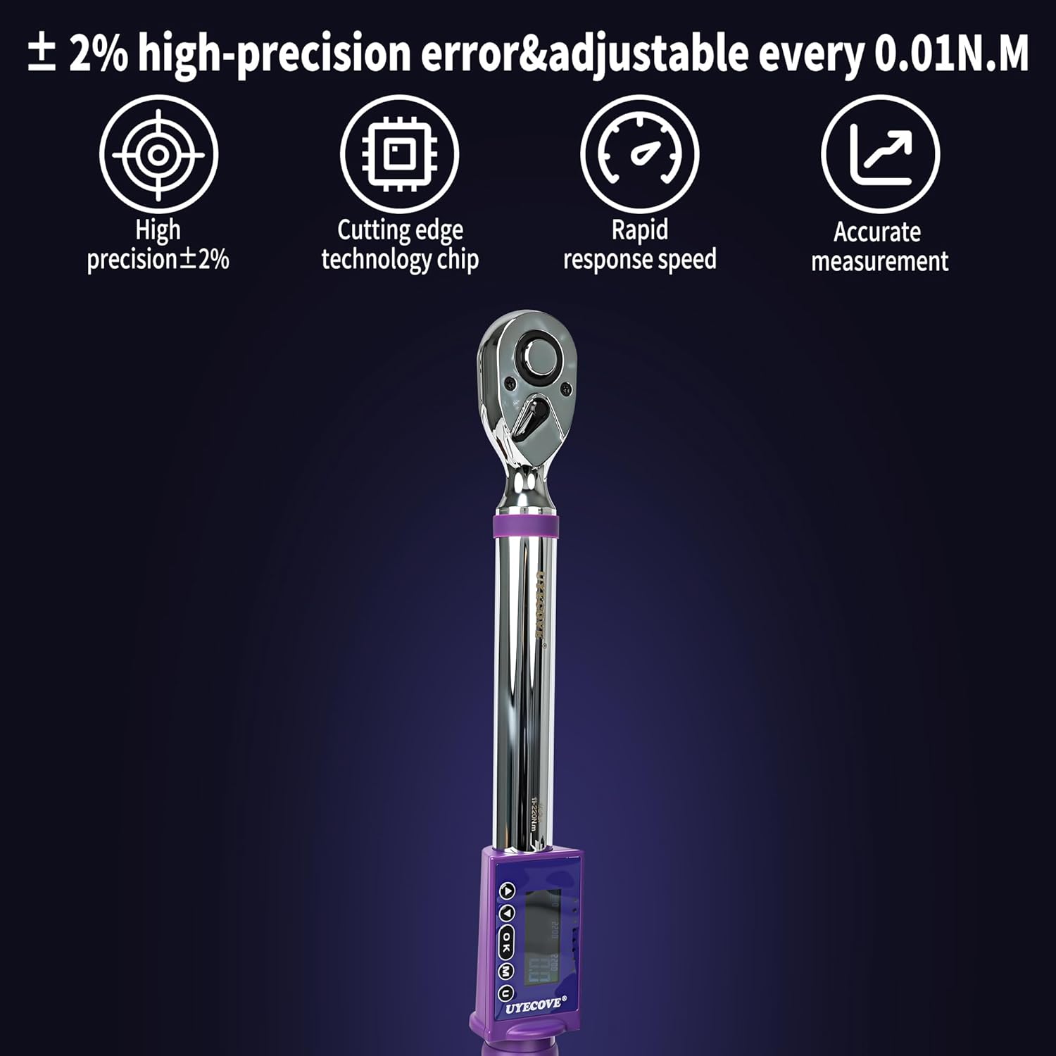 Digital Torque Wrench 1/2 Drive, 11-200 N.m, ±2% High Accuracy Digital Torque Wrench, With Vibration, Buzzer and LED Alert