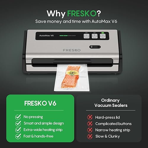 Miniatura 7 de FRESKO Sellador al vacío de alimentos con detección automática de bolsas, doble sellado térmico, almacenamiento y cortador de rollo de bolsa