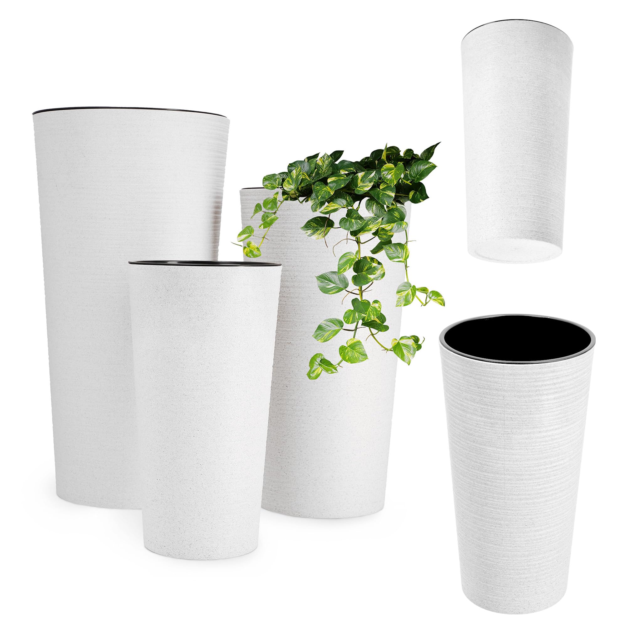 KADAX Maceteros Altos para Interior y Exterior, Macetas Grandes y Decorativas para Plantas de Gran Tamaño y Árboles Pequeños (Blanco, Juego de 3)