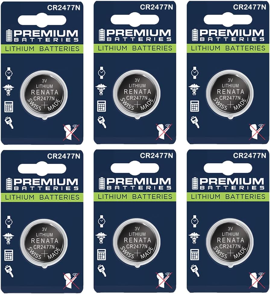 Premium Renata CR2477N Lithium 3V Coin Cell - Swiss Engineered High Capacity Batteries (6 Pack)