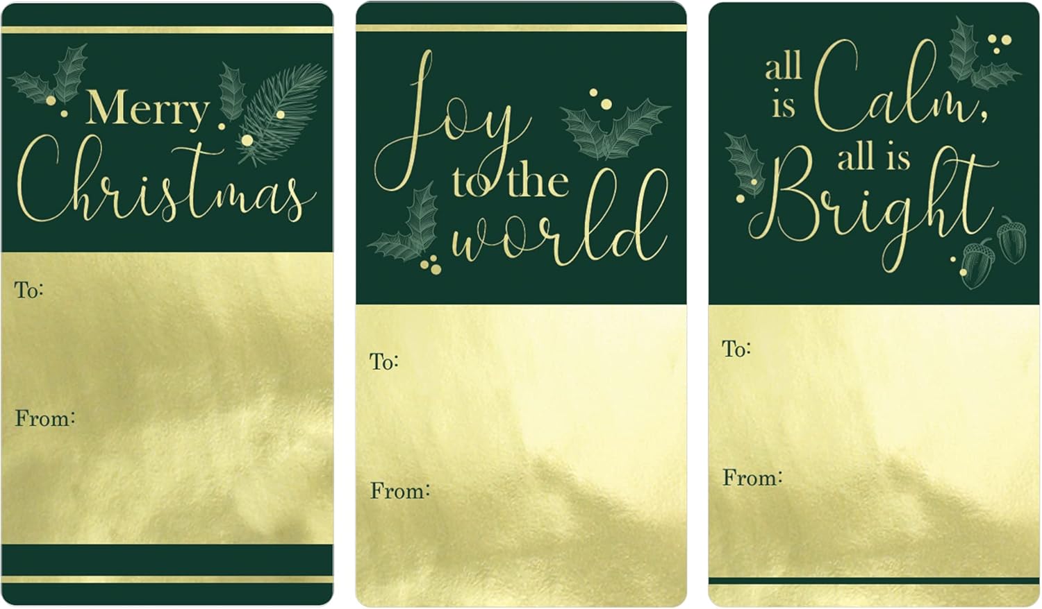 Green and Gold Foil Christmas Gift Tag Stickers – 75 Labels - Green and Gold Peel and Stick Holiday Gift Wrap Tags – Joy to The World Christmas Carol Themed Self Adhesive Gold Foil Stickers : Health & Household