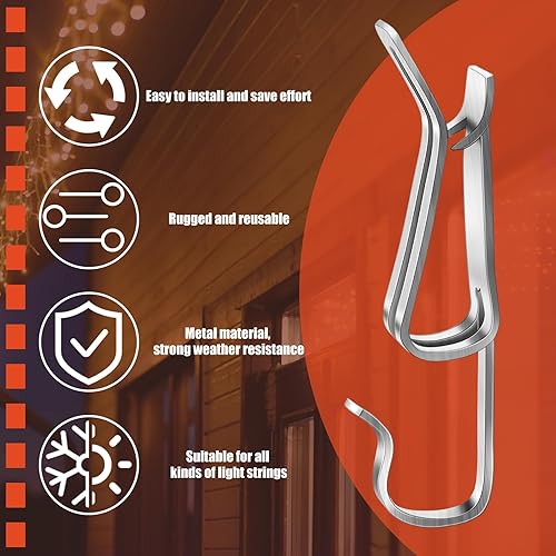 Miniatura 3 de Zonon 200 clips de luz de Navidad, luces de metal, ganchos de canalón para luces al aire libre, perchas de luz de Navidad para tejas, techo,