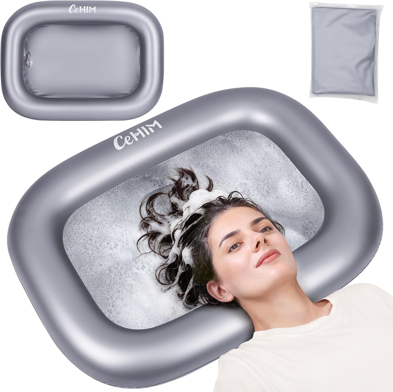 Inflatable Shampoo Basin, 20in Inner Diameter Single Layer Portable Hair Washing Sink for Bedridden Elderly Pregnancy Post Surgery