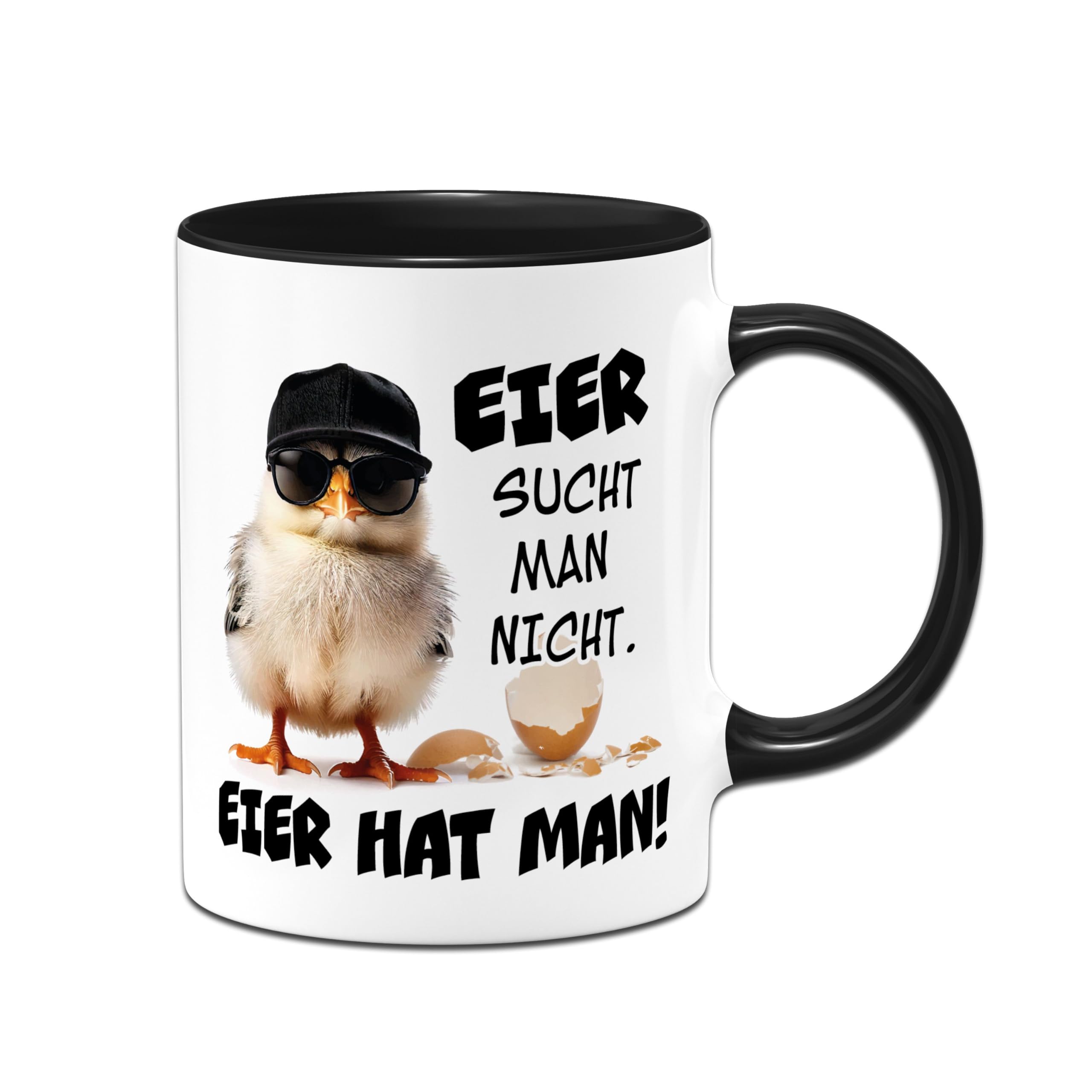 Ostergeschenke für erwachsene Männer - Tasse Eier sucht man nicht. Eier hat man! - Kücken Kappe - Ostertassen lustig für Ostern - Geschenk für Mann, Freund, Hühnerliebhaber (Schwarz)