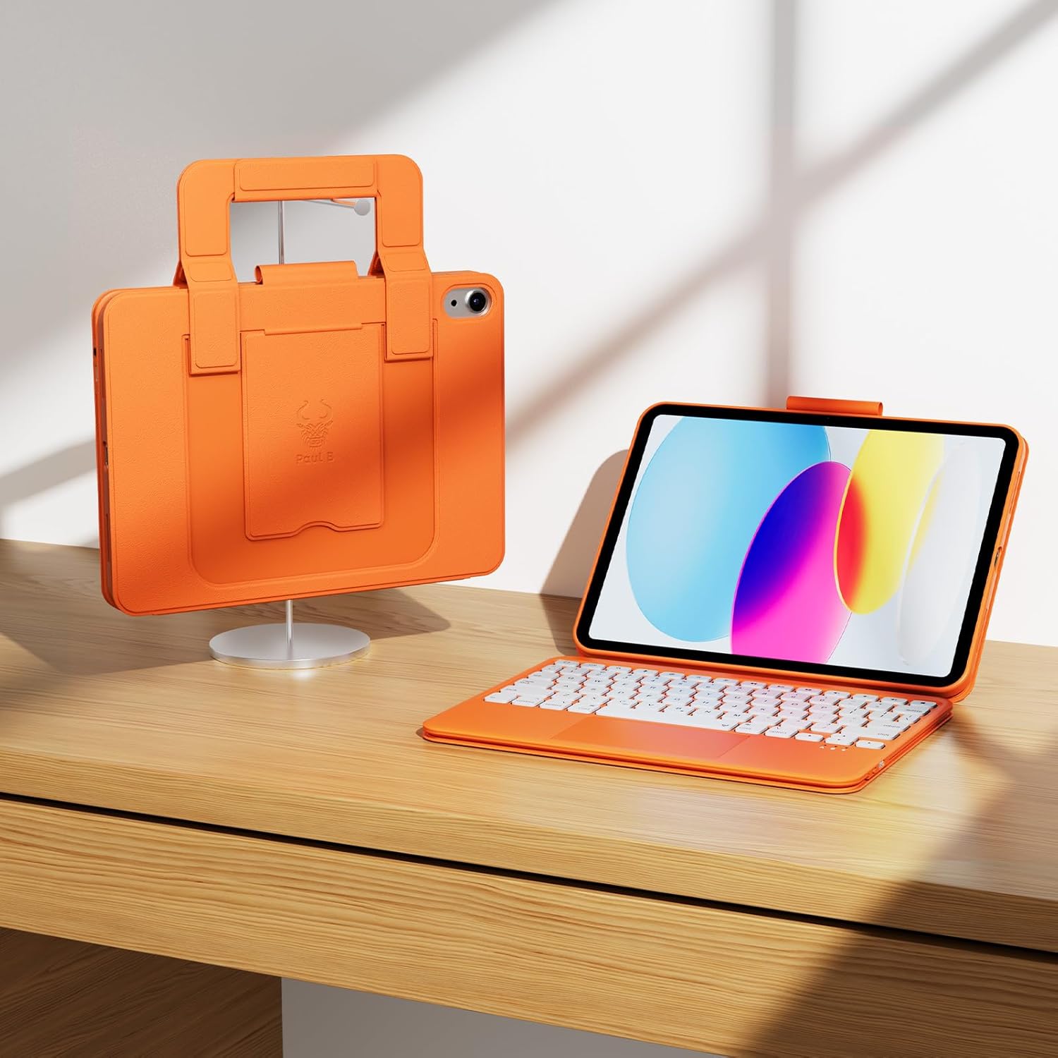 PAUL B for iPad 11th/10th Gen Case with Keyboard 11/10.9 inch A16 2025/2022,Handbag Design Wireless Keyboard Cover for iPad 11/10 Gen, with Pencil Holder,Multi-Touch Trackpad (Orange)