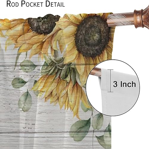 Miniatura 6 de Cortinas de ventana de vaca, divertidas cortinas de granja, vacas, animales, vacas, flores, girasol, oscurecimiento de habitación, ventana, ventana,