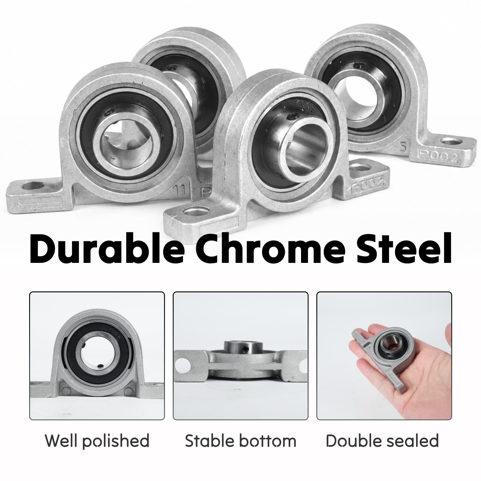 4Pcs Stehlager 15mm Innendurchmesser, Montierte Gehäuselager Lagerbock 15 mm KP002, Zinklegierung, Flanschlager für Achse Welle Maschine, 3d - Drucker (KP002 4pcs)