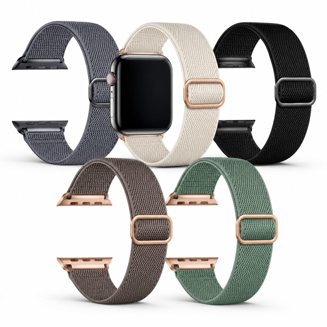 5 Pcs Elastic Braided Strap Compatible with Apple Watch 42mm 44mm 45mm 49mm, Stretchable Nylon Solo Loop Sport Band for Women Men, Soft Replacement Belt for Series 11 10 9 8 7 6 5 4 3 SE Ultra-image-16