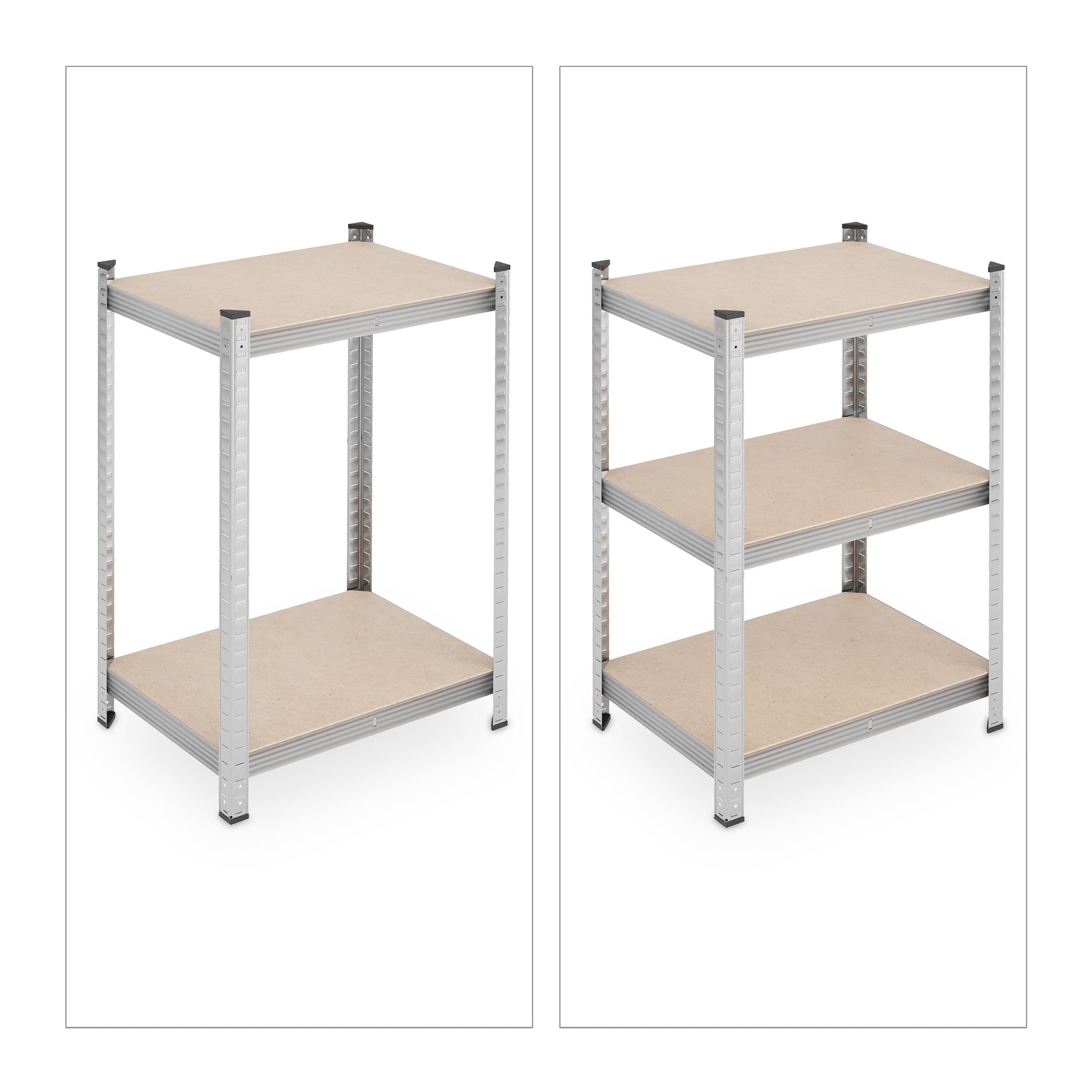 Relaxdays stalen stellingkast, set van 2, HxBxD: 180 x 60 x 45 cm, 500 kg, 5 planken, kelder, garage, opbergrek, zilver