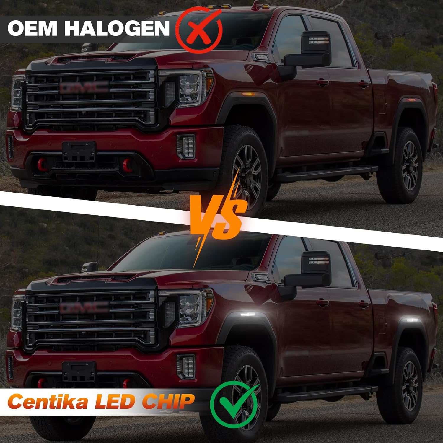 LED Side Marker Lights for GMC Sierra 2500HD 3500HD 2020-2021, White Side Markers Light, Front Rear Bumper Fender Turn Signal Lamp Clear Lens, 4PCS (Xstyle Spirit Snake Patent Pending)