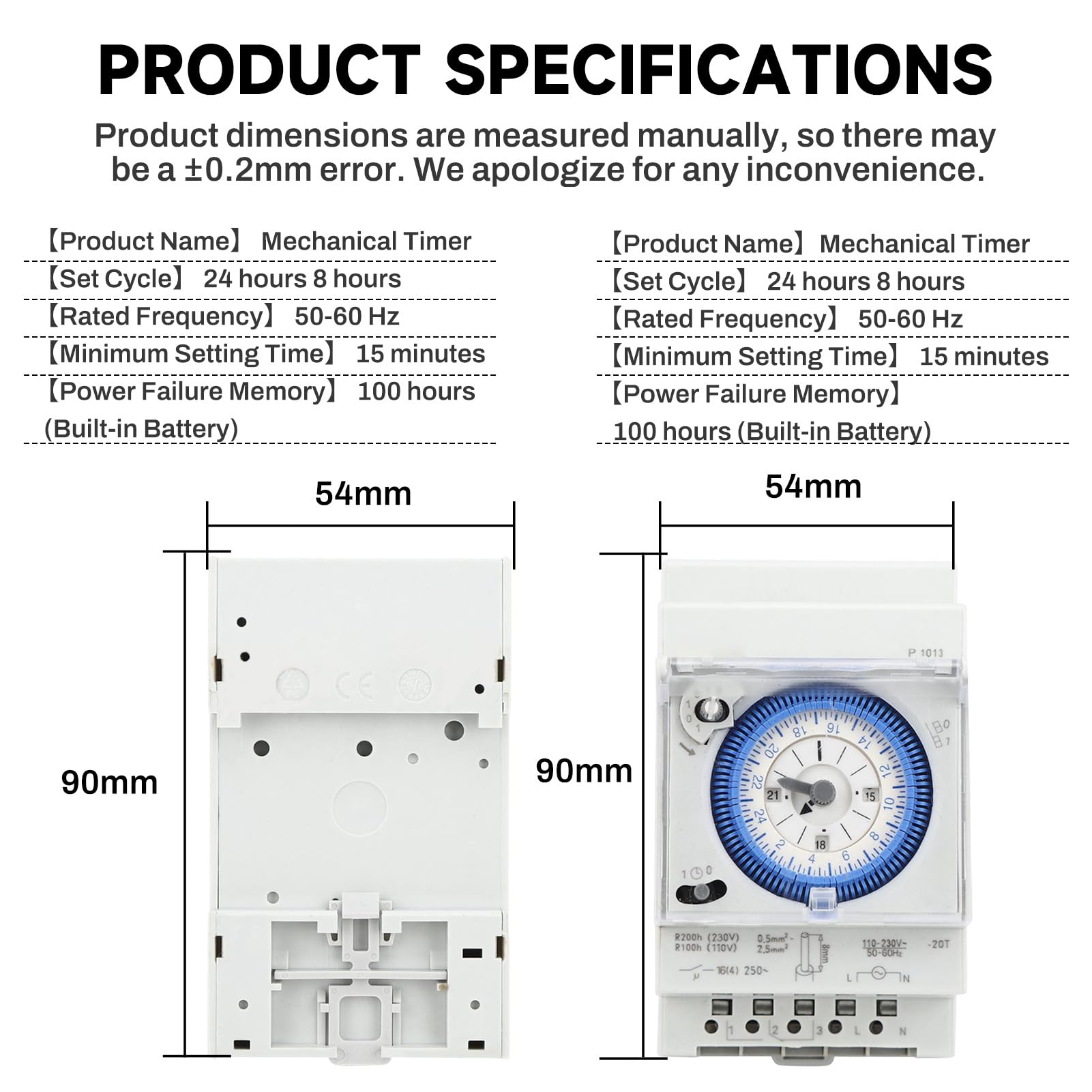 Jadeshay Horloge Piscine Mécanique 16A 250VAC Programmateur Piscine Horloge Chauffe Eau 15 Minutes 24 Heures pour Hogar, Cocina, Interior, Exterior Iluminación Exterior