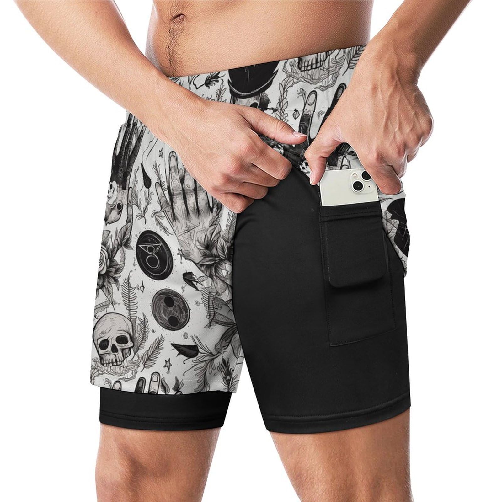 KiRYu Men's Swim Trunks Goth-grunge-dark-print Quick Dry Board Shorts, Large, Style-2