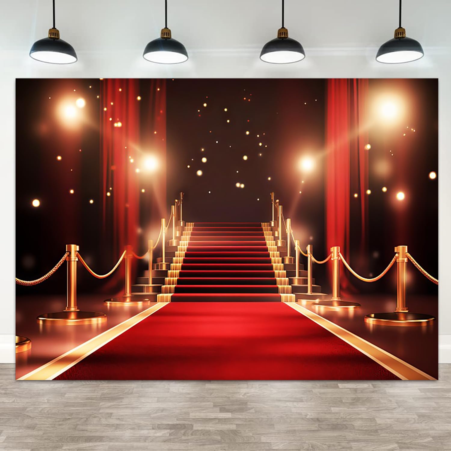 3,6 x 1,8 m roter Teppich-Hintergrund, goldener roter Vorhang, Fotografie-Hintergrund, Glitzerpunkte, Treppenhaus, Filmpremiere, Preisverleihung, Laufsteg, Bühnenbanner, Dekorationen