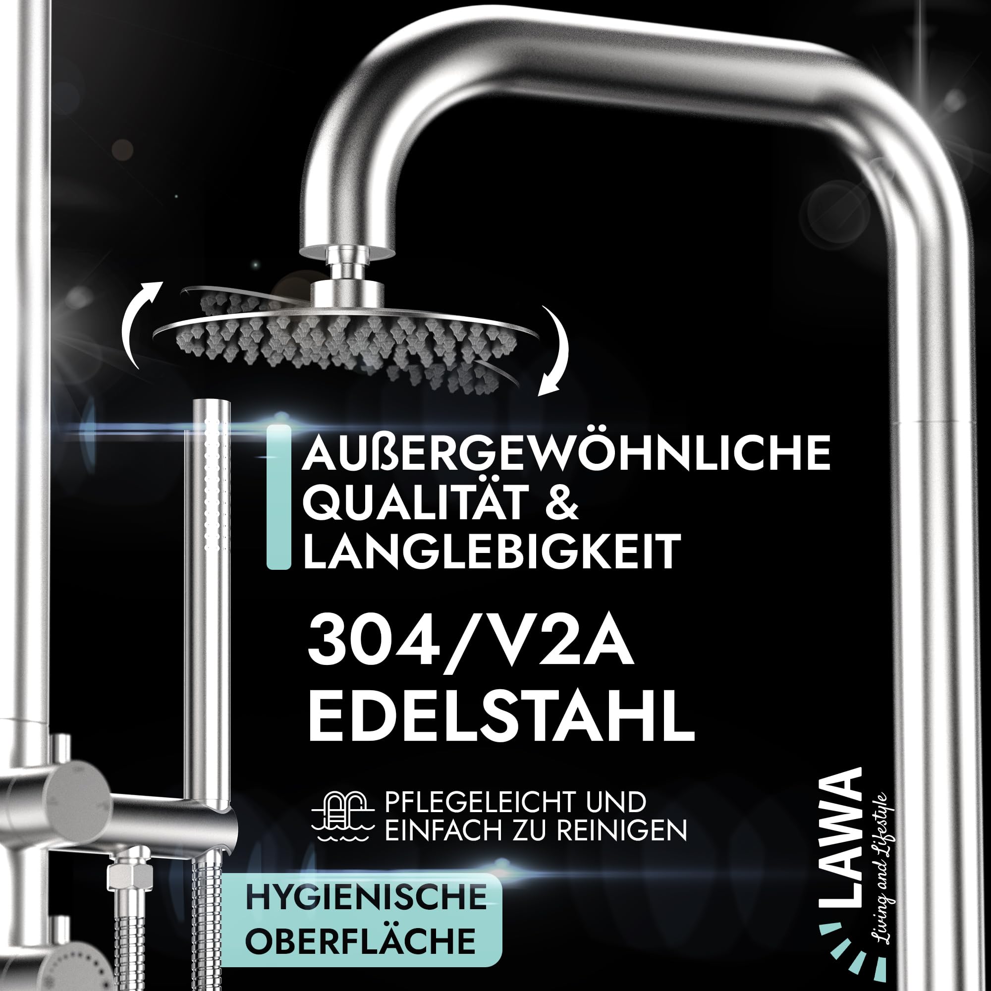 Gartendusche Edelstahl V2A/304 Pooldusche Silber