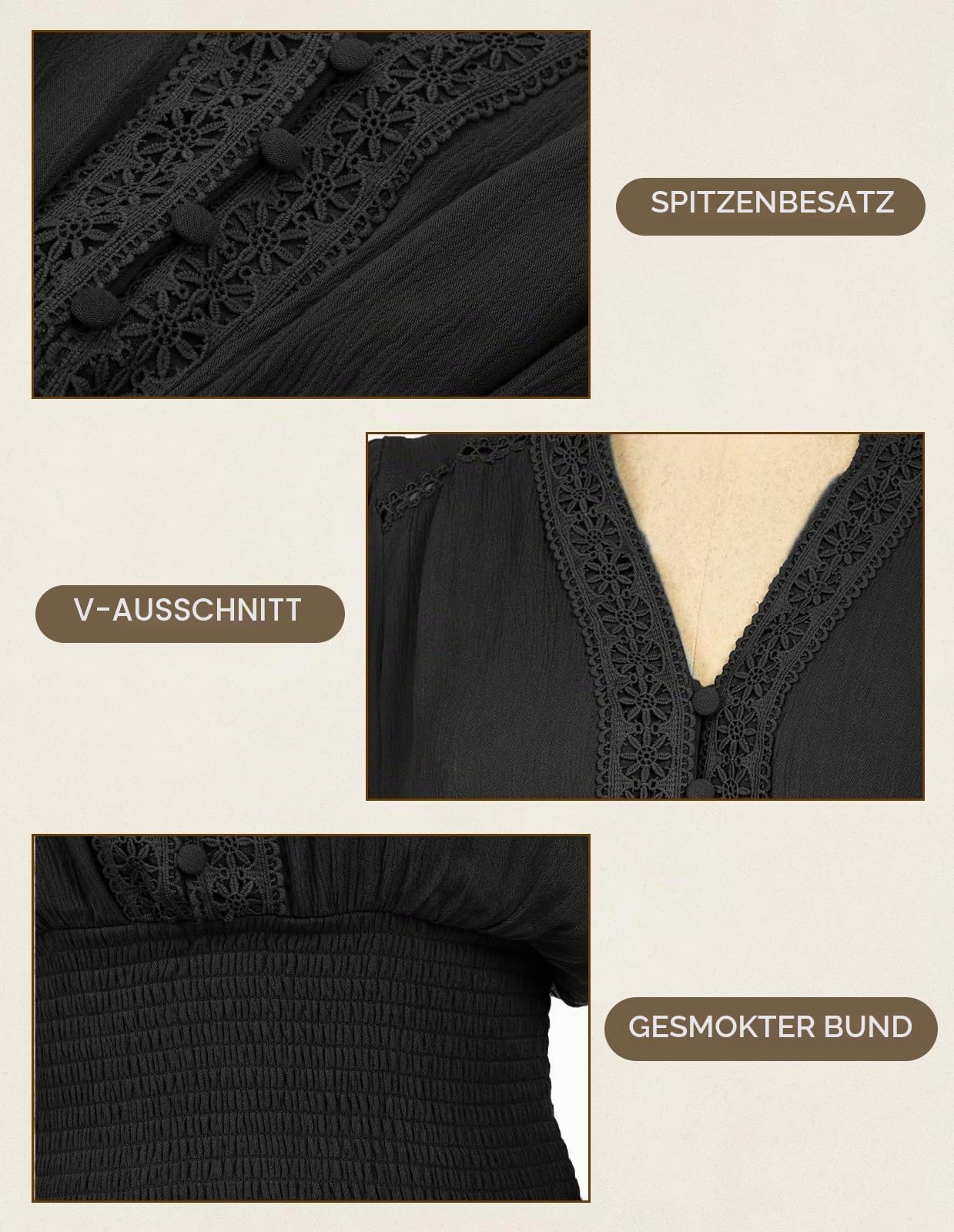 SCARLET DARKNESS Damen Renaissance Spitzenbluse Mittelalter Gesmokt Langarmshirt