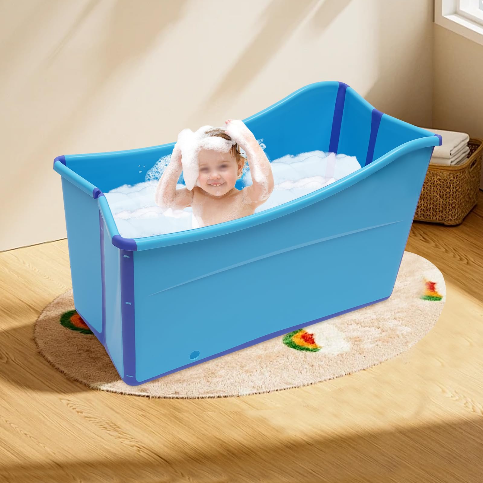 Baignoire Pliable,Baignoire Pliante Mobile Baignoire Sauna Adulte Baignoire Pliante Qualité,Pour la Salle Bain des Adultes,La Salle Bain Enfants(Bleue)