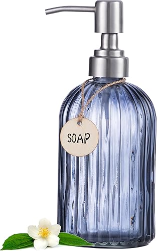 HBlife Dispensador de jabón de 16 onzas con bomba de acero inoxidable 304, dispensador de jabón de baño de cocina con rayas verticales, dispensador