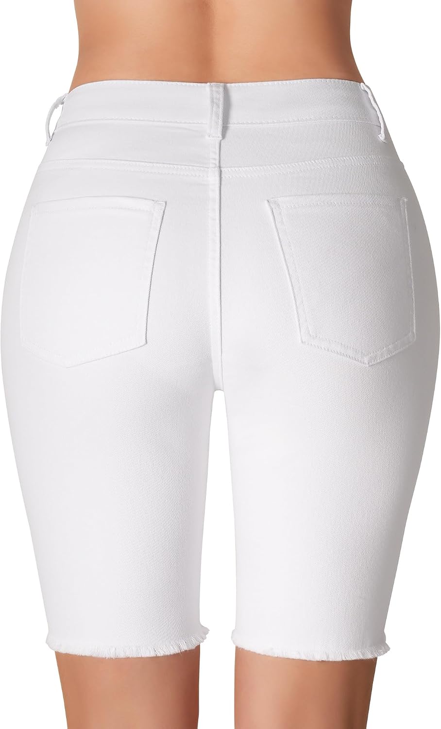 roswear Women's Mid Rise Stretchy Denim Bermuda Shorts Frayed Hem Curvy Distressed Jean Shorts