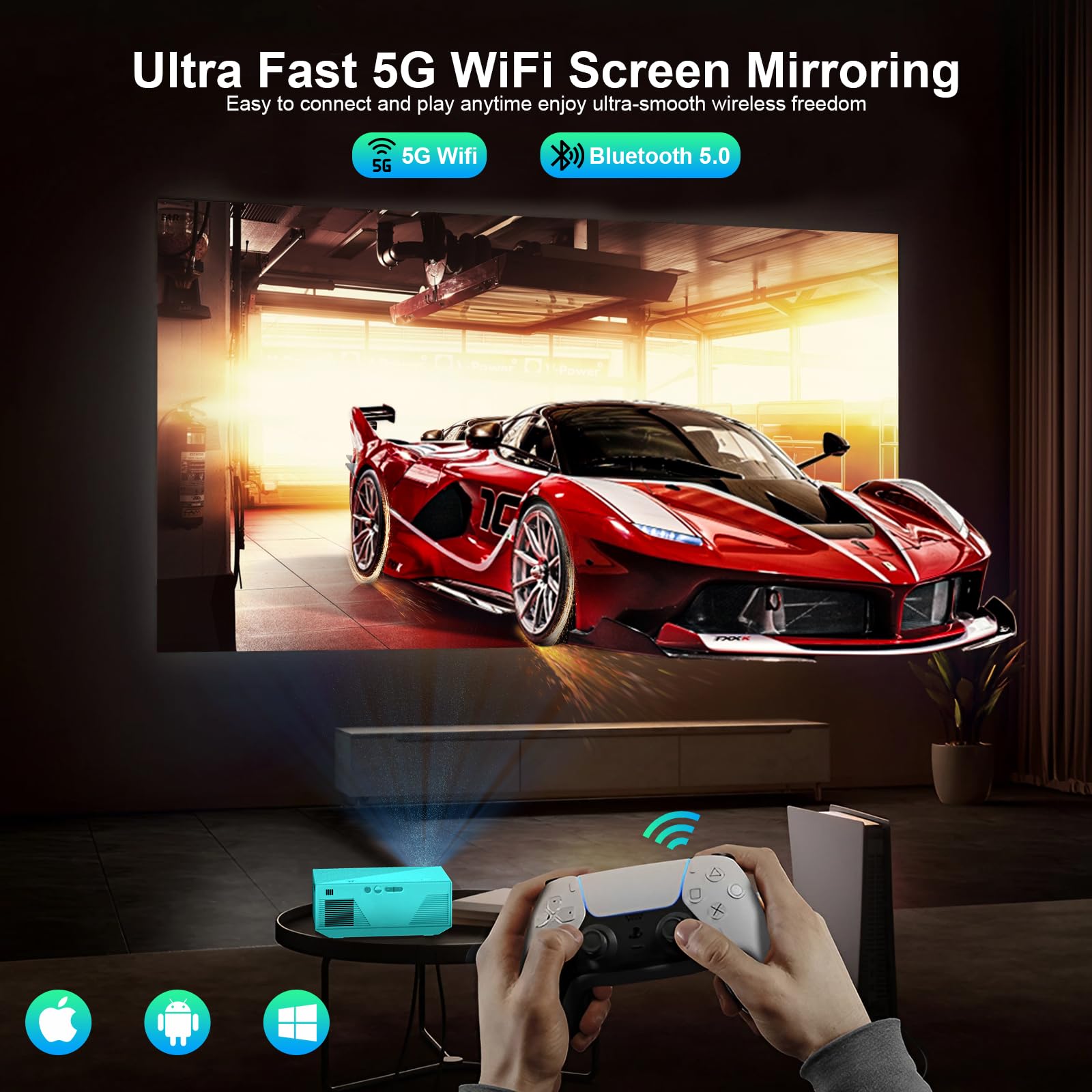 Vehoukli Proyector Portátil WiFi Y Bluetooth, Full HD 1080P, Tamaño De 16 A 100 Pulgadas, Ideal Para Móvil, Tablet, PC Y TV
