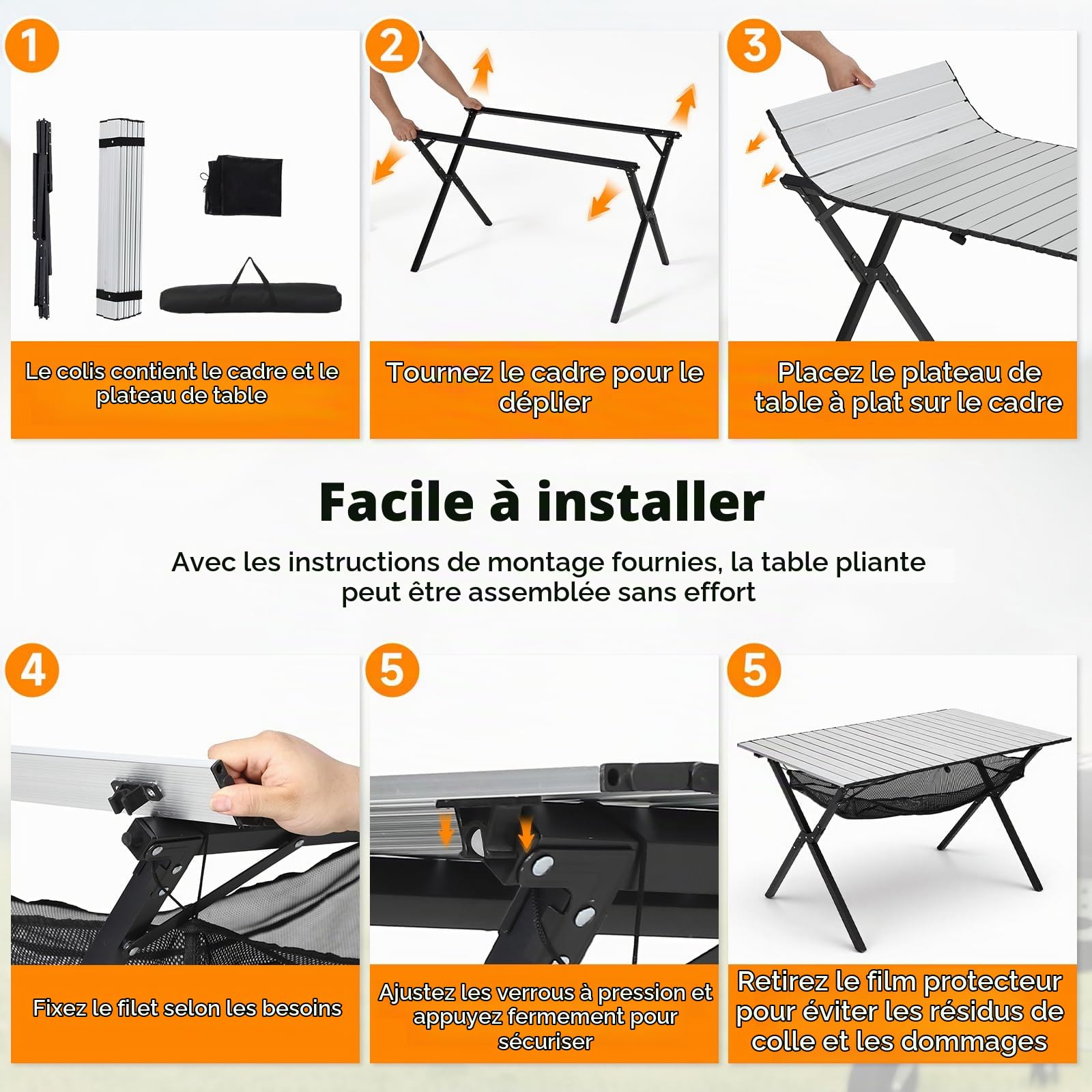 HAUSPROFI Table de camping pliable 120 x 70 x 70 cm pour 4 à 6 personnes, en aluminium, charge maximale : 100 kg, table pliante avec sac de transport, table d'extérieur portable pour camping