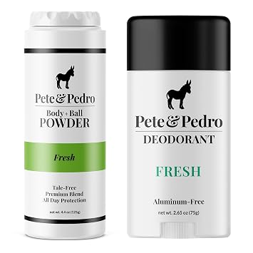 Pete & Pedro Body & Ball Powder & Fresh Deodorant Set | Mens Grooming Set With Talc Free Body Powder And Natural Deodorant For Sweat Absorption, Odor Control, And Daily Hygiene