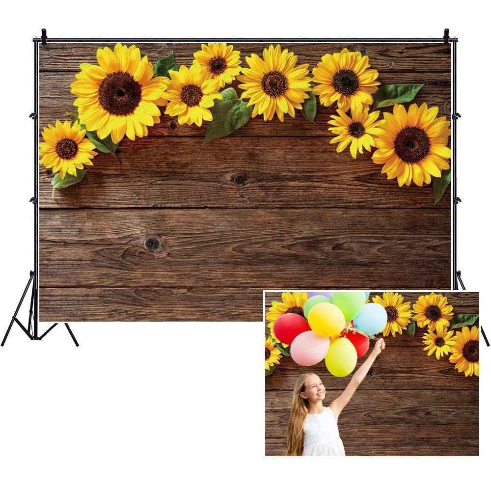 Sunflower Backdrops,Yeele 10x8ft Vinyl Rustic Brown Wood Texture Wooden Floor Photography Background,Child Baby Shower Birthday Wedding Party