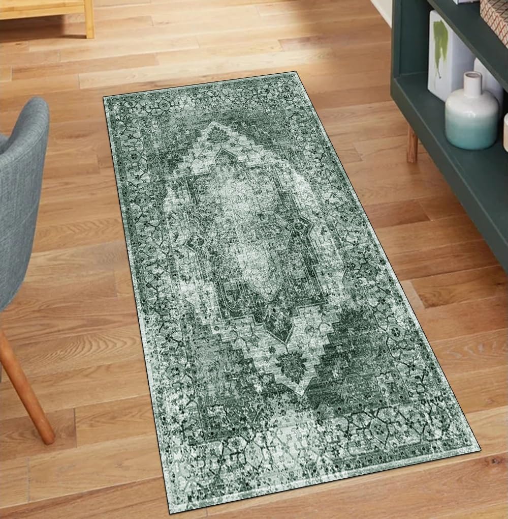Alfombra antideslizante para cocina lavable verde oscuro 100x100 cm de pasillo
