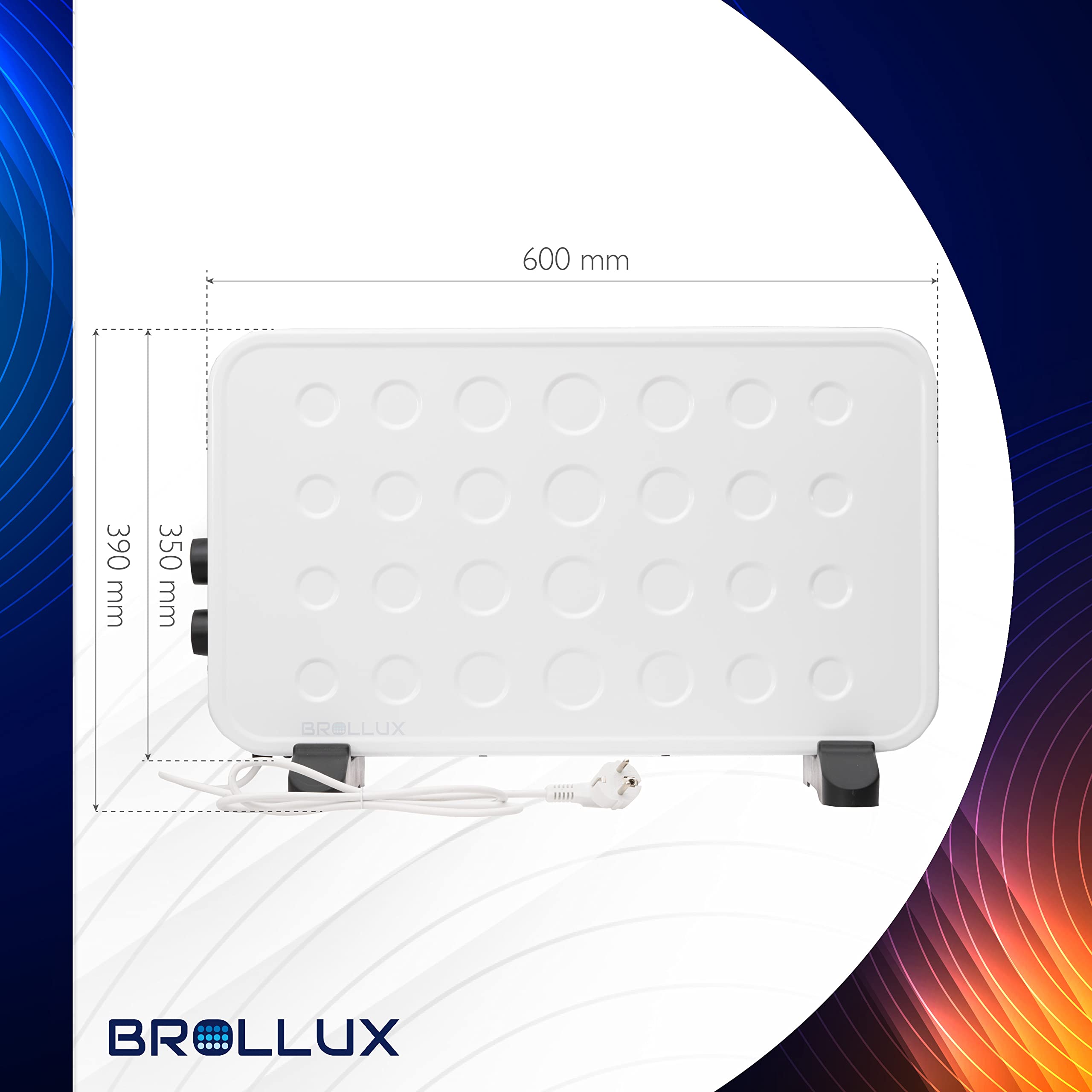 Brollux Termoconvettore Elettrico 2000W | Riscaldatore Portatile Con Termostato Per Ambienti Fino A 30 M² | Bianco - 3