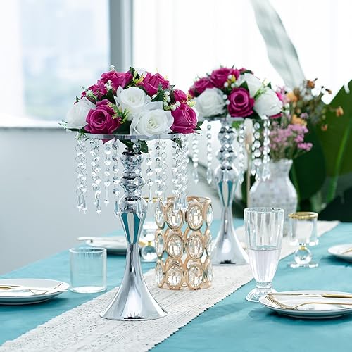 Miniatura 7 de 10 jarrones metálicos para centros de mesa de boda, soportes líderes de camino de boda, soportes de araña de cristal acrílico para decoración de