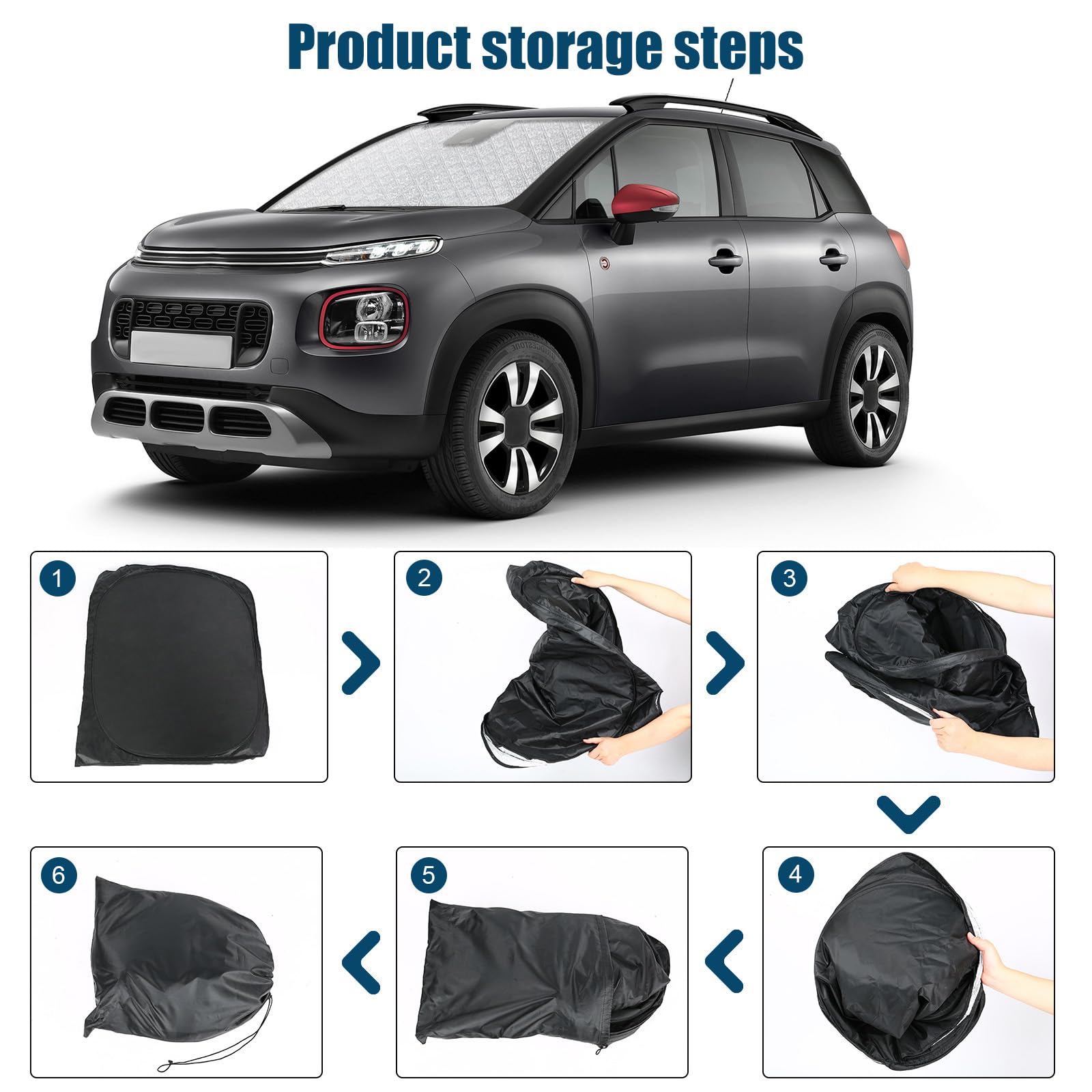 Pare-Soleil Anti-UV Pliant pour Pare-Brise Avant Remplacement pour Citroen C3 Aircross 2017-2025, Pare Soleils pour Voiture à l'intérieur Pliable Couverture, Protection Anti-poussière Réfléchissante