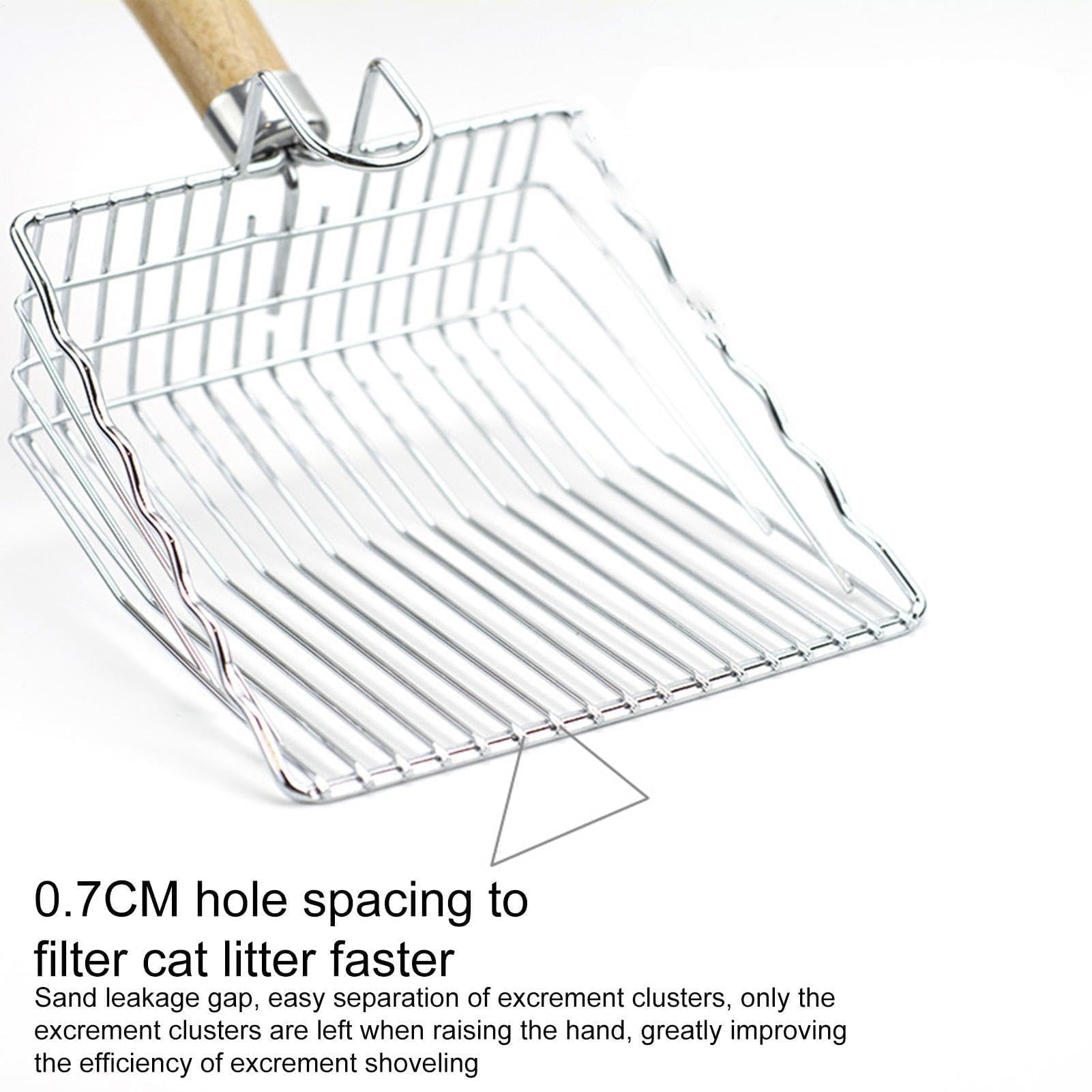 Kotschaufel aus Edelstahl mit ergonomischem Holzgriff zur einfachen Reinigung von Katzenstreu, Gitterform-Design