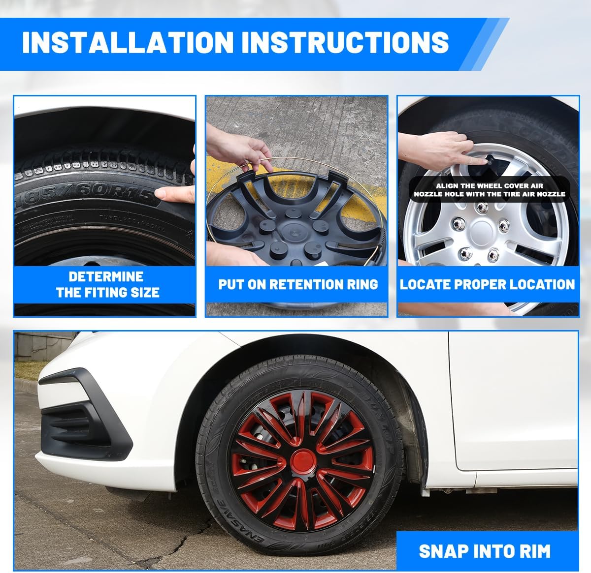 WOLFSTORM 4-Pack 17 Inches Wheel Rim Cover Hubcaps,Redesign Fashion Style Replacement Hubcaps,Car Truck SUV Hub Accessories,Black&Red&Lacquer