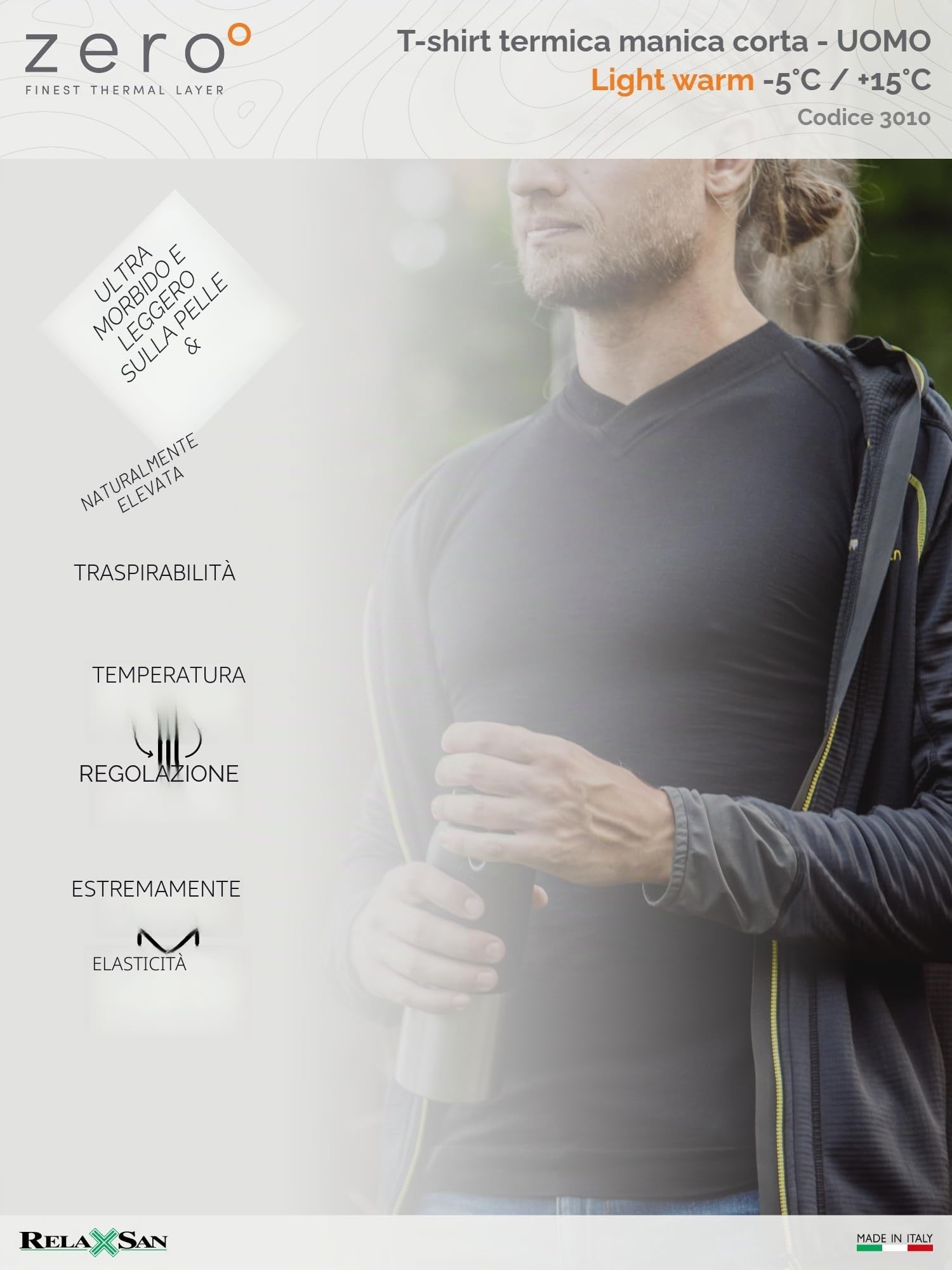 Relaxsan Zero Maglia Termica Uomo Manica Corta, con Lana Merino, Made in Italy, cod. 3010