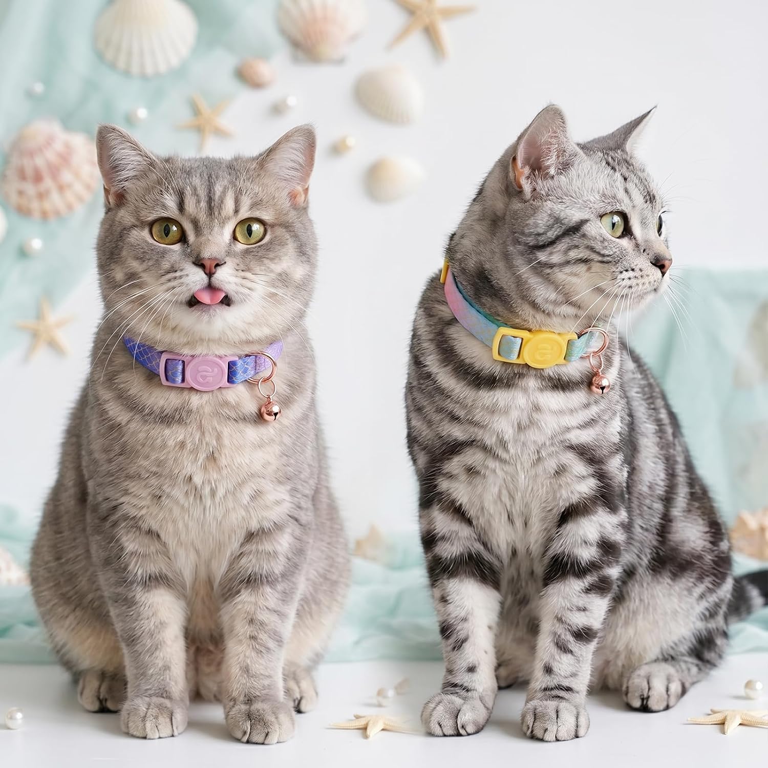 azuza 4 Pack Cat Collars, Breakaway Buckle Cat Collar with Bell, Mermaid image 4