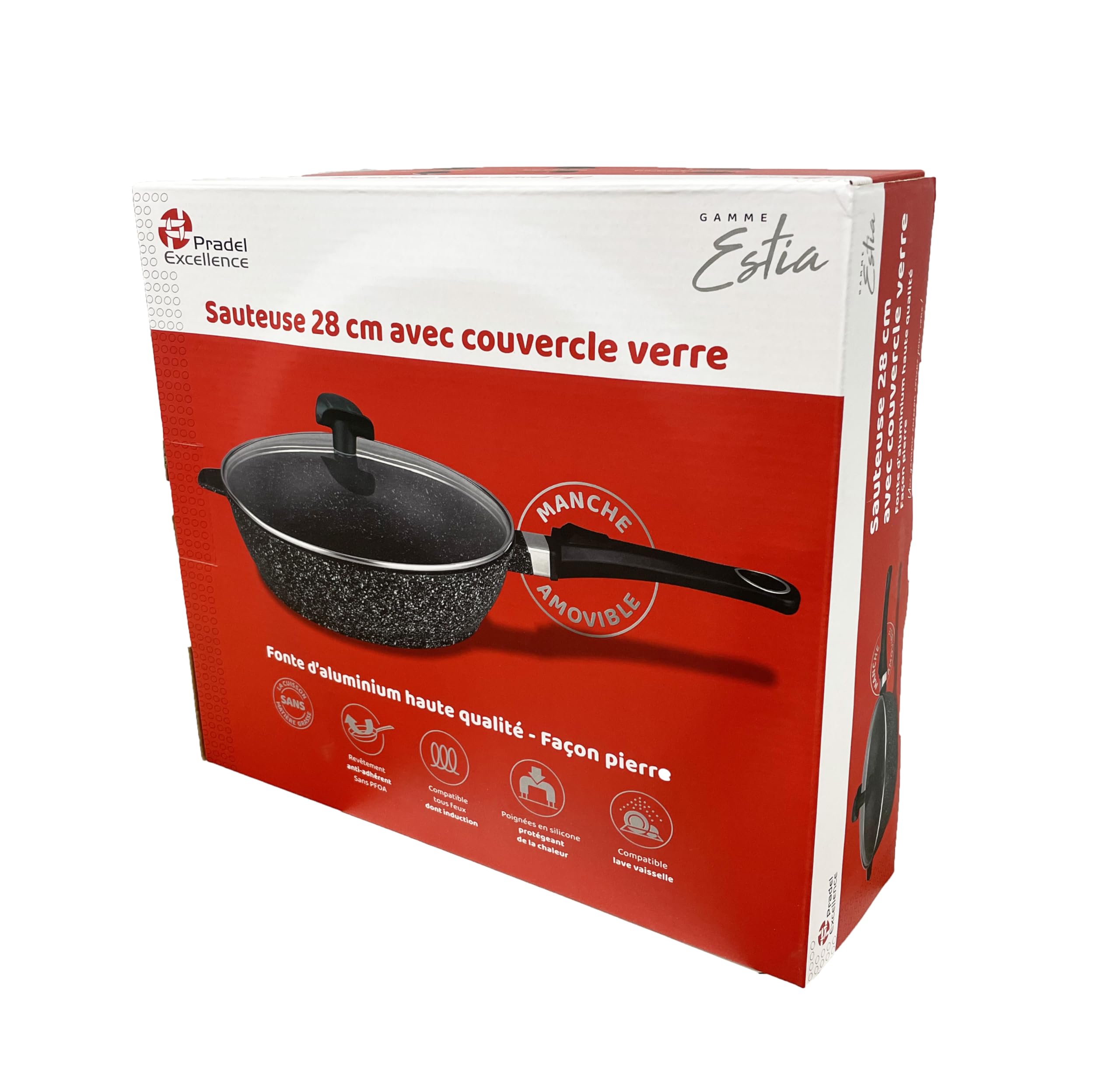 Pradel Excellence - 52393M - Sauteuse 28cm "Façon Pierre" en Fonte Aluminium, tous Feux dont Induction