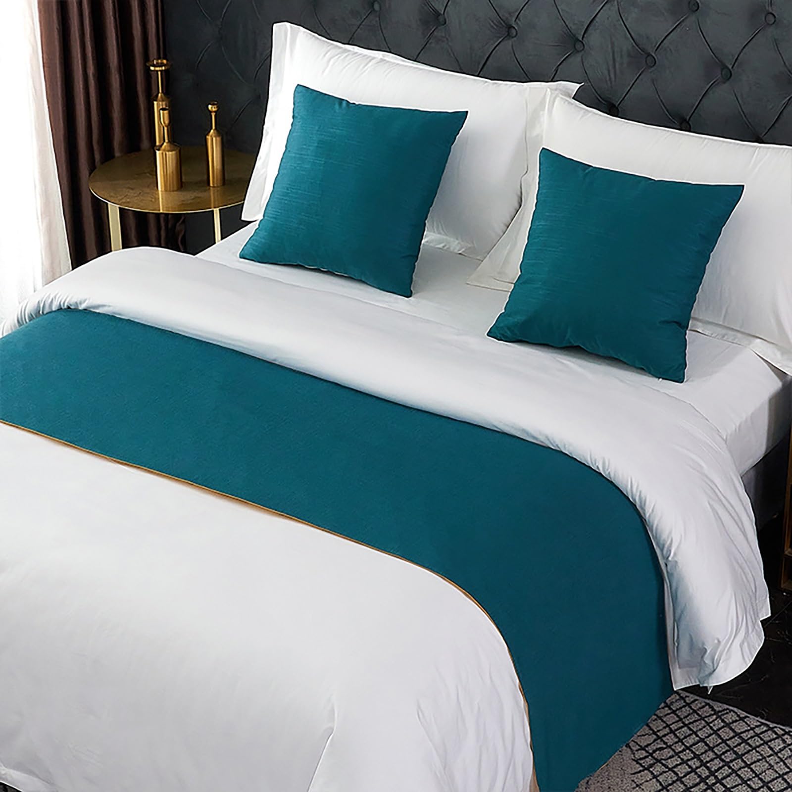 LRUPVEG Bed Runner, Twin, Queen, King, Modern Light Luxury Hotel Bed End Scarf For King Size Bed Solid Color Smooth Comfort Bed Runners & Scarves(Dark Green,50 * 50cm(Pillow Case))