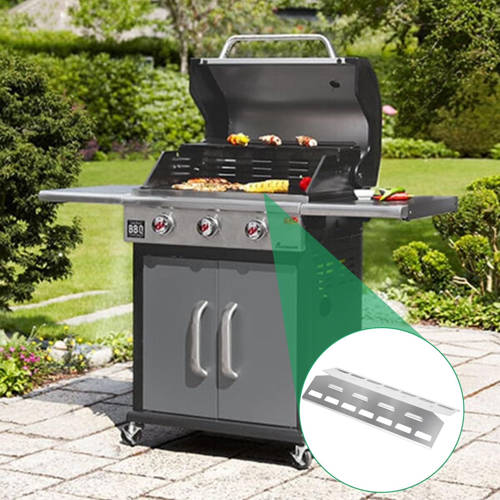 WELL GRILL 39,5 cm Edelstahl Brennerabdeckung Gasgrill Flammenverteiler Ersatzteile für Landmann Triton 2.0 & 3.0, Taino, Burnhard und die meisten Gasgrill, 3er-Pack