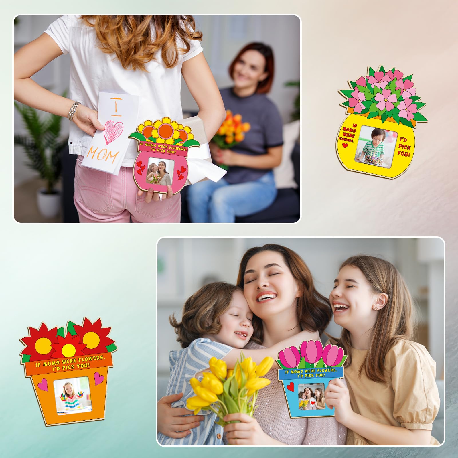 Vercraft 12 Sets Muttertags-Bilderrahmen zum Basteln für Kinder, zum Ausmalen Ihres eigenen Holzes, Muttertags-Bastelarbeiten, Blumen-Bilderrahmen für Muttertag, Geschenk, Klassenzimmer,