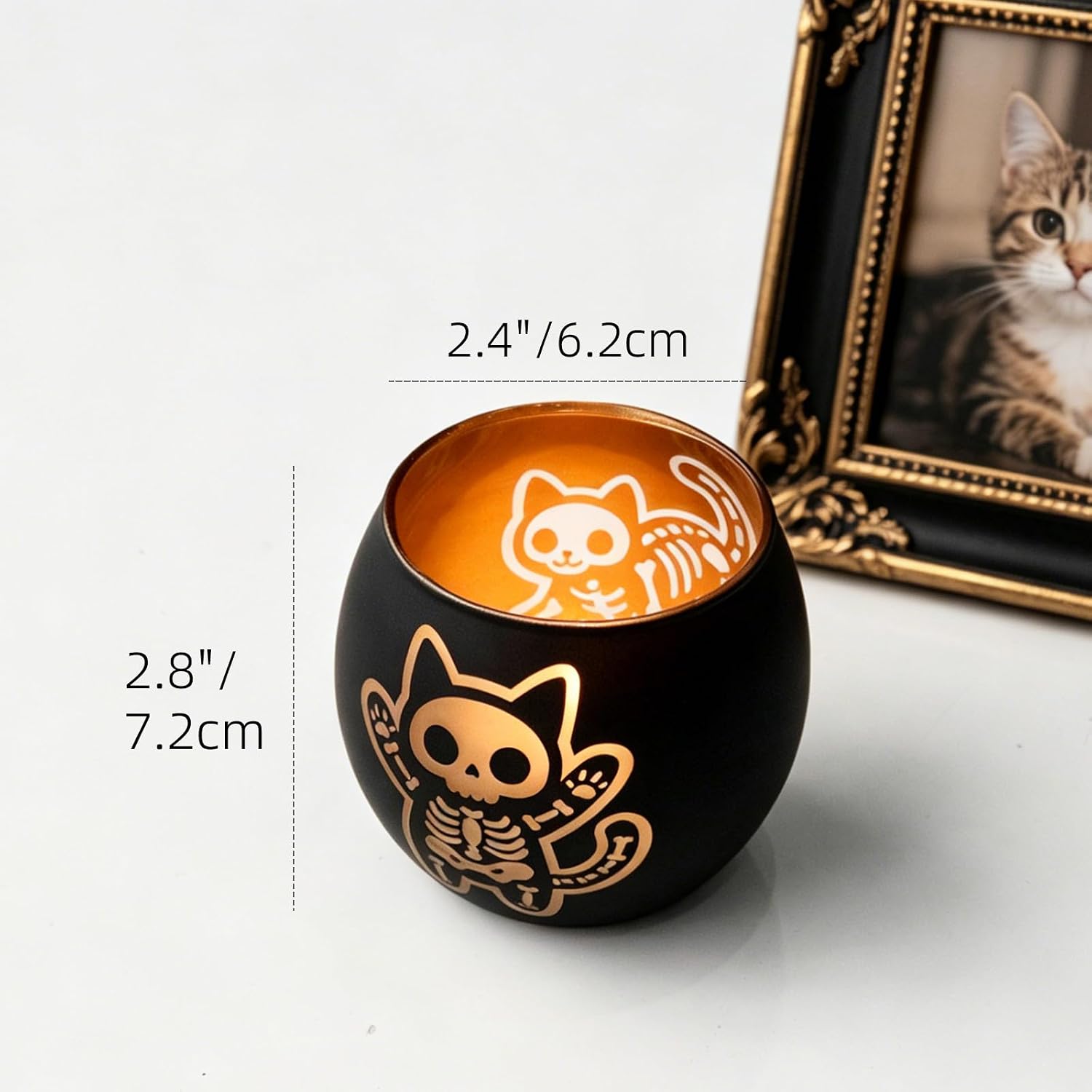 Day of the Dead Black Glass Tealight Holders Set of 2 Cat Candle Holder