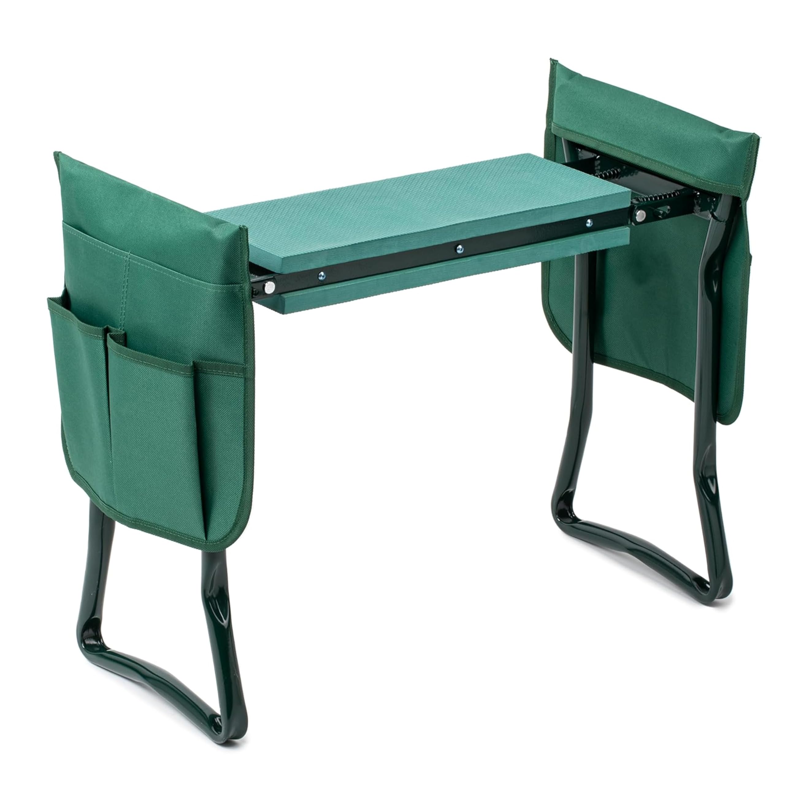 iPower Garden Kneeler and Seat with Sturdy Soft EVA Foam Pad, Foldable Kneeling Bench, 2 Tool Pouches Included, for Camping, Gardening, Fishing, Green