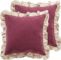 Vista 14 de patdrea Shabby Chic - Juego de 2 fundas de almohada decorativas amarillas de 18 x 18 pulgadas, fundas de almohada de lino con volantes, funda